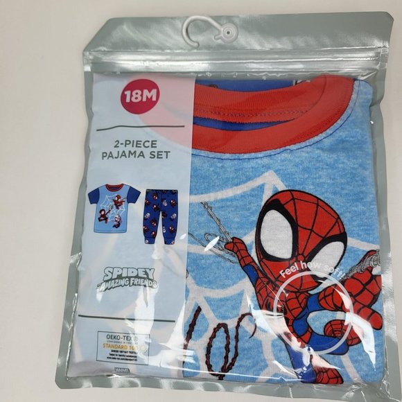 New Spidey and Friends Size 18M Toddler 2 Piece Blue Pajama Set Cotton Sleepwear - Picture 1 of 10